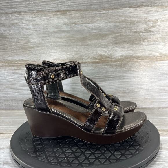 NAOT Womens Flirt Brown Leather T-strap Platform Wedge Sandals Size EU 37 US 6.5 - Picture 3 of 6